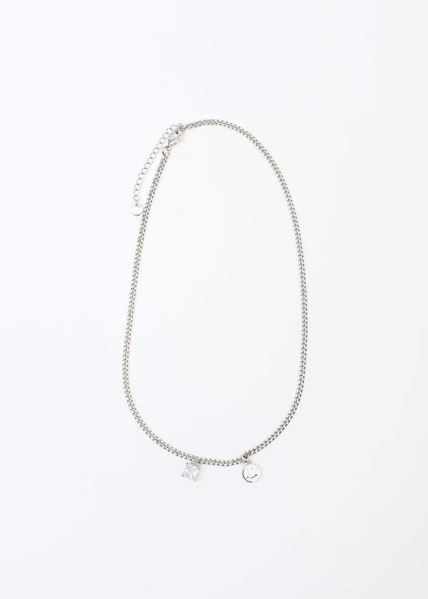 Unisex DEPARTMENT Silver White Smily and Stone Necklace - Silver