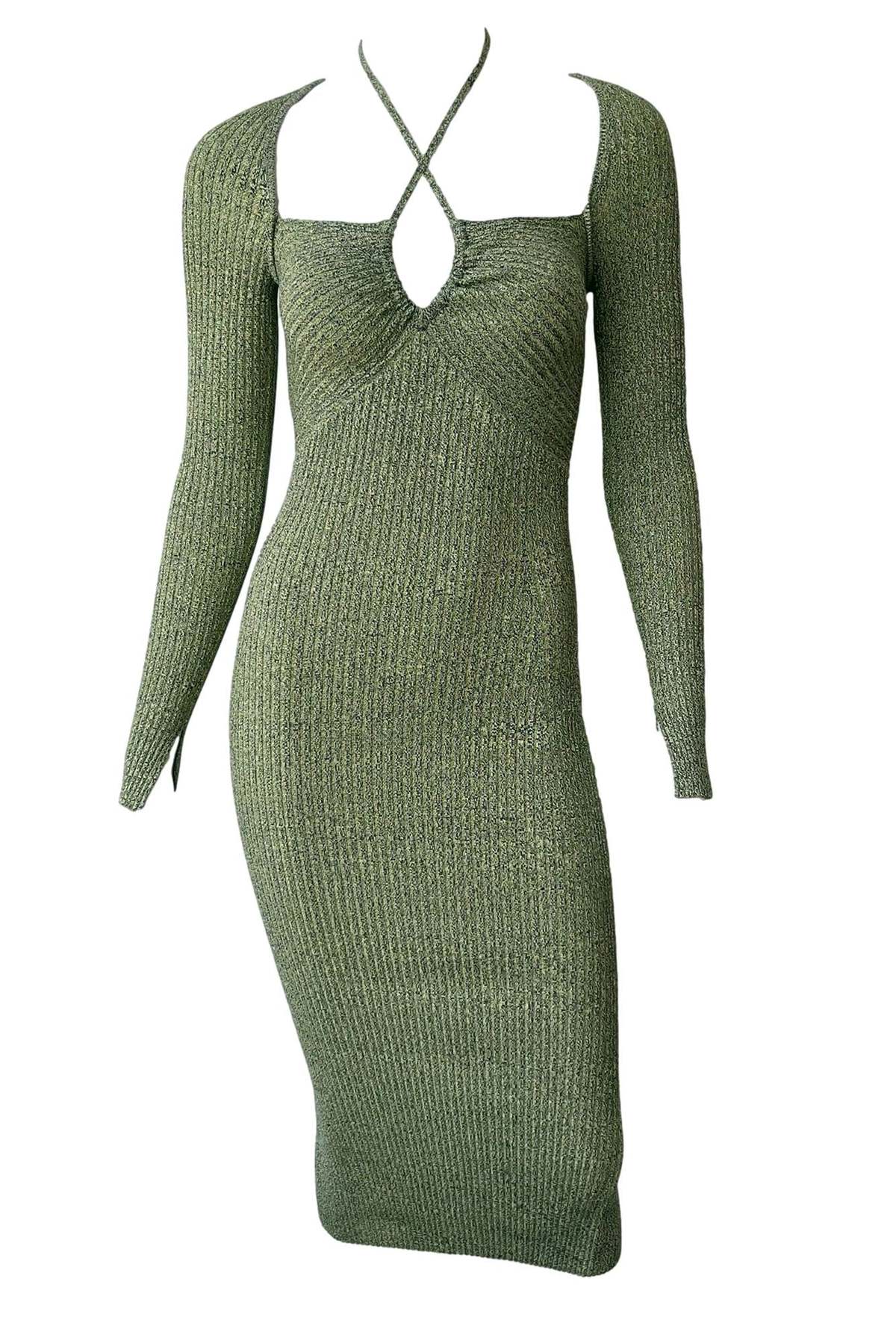 Jonathan Simkhai Elijah Marled Compact Rib Midi Dress - Marled Green