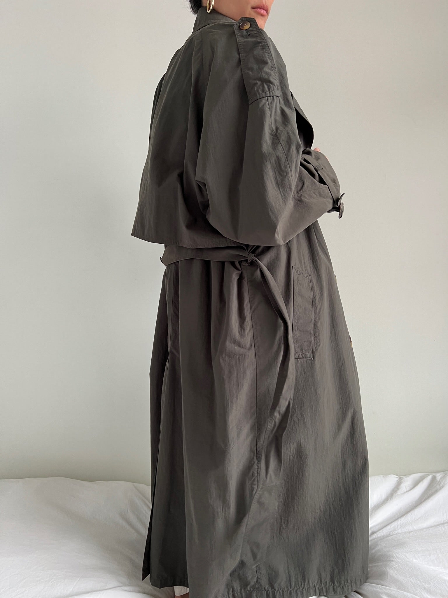 Classic belted hooded trench coat