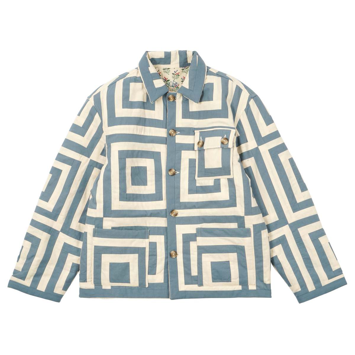 BODE WHITE HOUSE STEPS QUILT JACKET - BLUE/CREAM | Garmentory