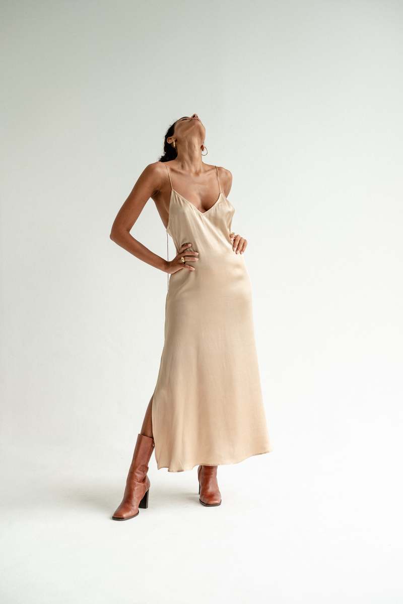 Bahhgoose Silk Slip Dress Nude