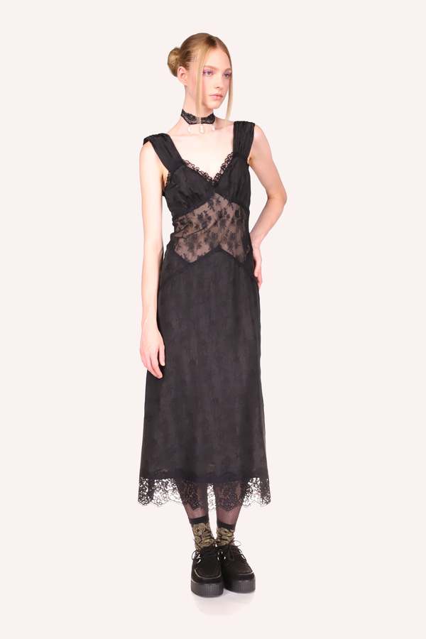 Anna Sui Floral Jacquard and Lace Dress - Black