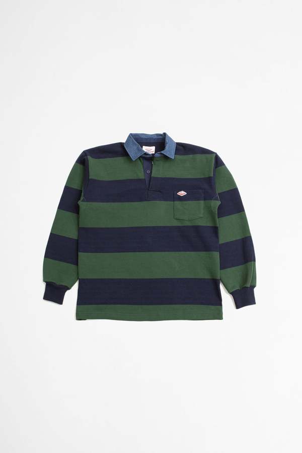 Battenwear Pocket Rugby Polo Green/Navy Stripe Garmentory