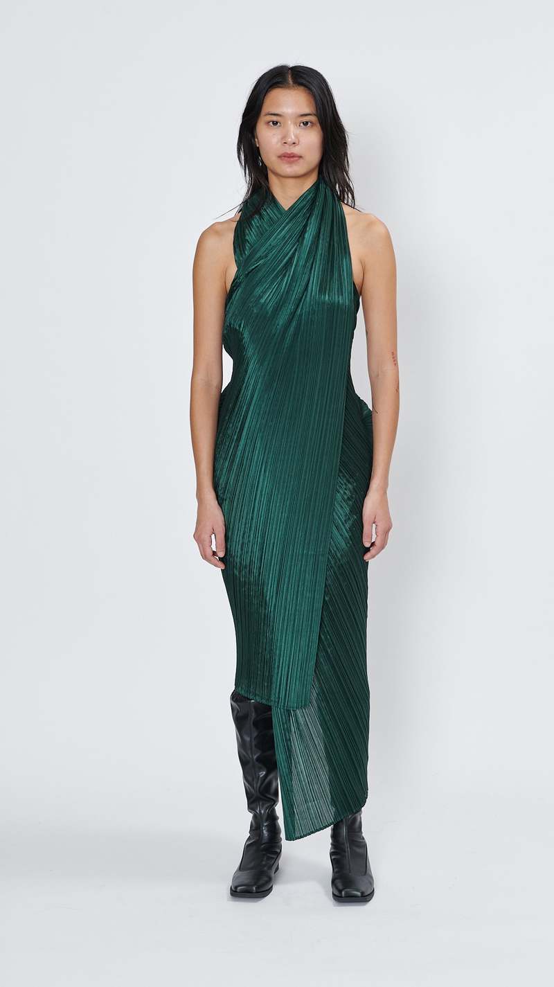 Pleats Please by Issey Miyake Colorful Madame T Stole - Dark Green