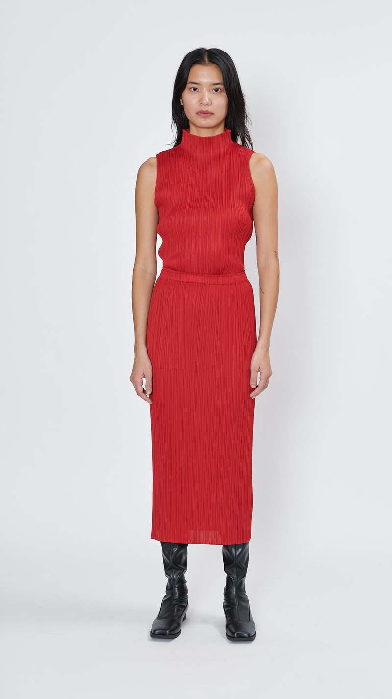 Pleats Please by Issey Miyake New Colorful Basics Skirt - Red  