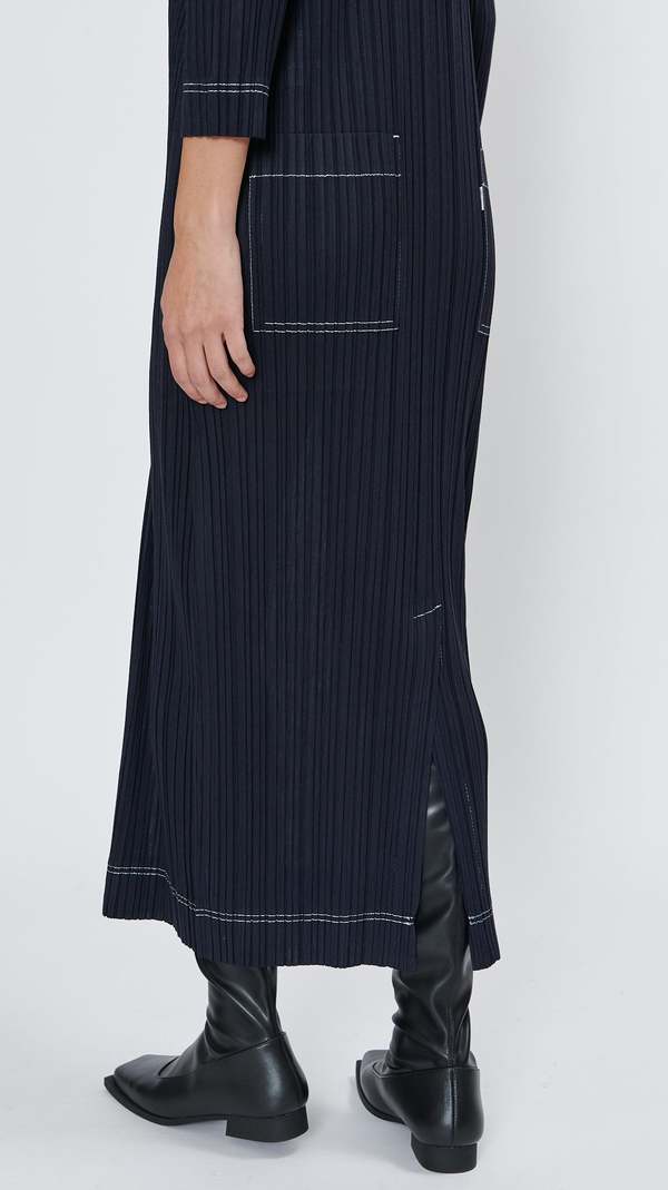 Pleats Please by Issey Miyake Ramie Denim Dress - Black | Garmentory