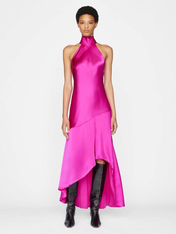 frame draped neck tie halter dress Frame + Draped Neck-Tie Halter Dress In Noir