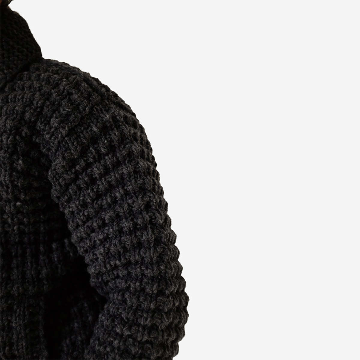 FAIZ T.S. Oxford Waffle Wool Knit Cowichan Sweater - Black - Image 6 of 6