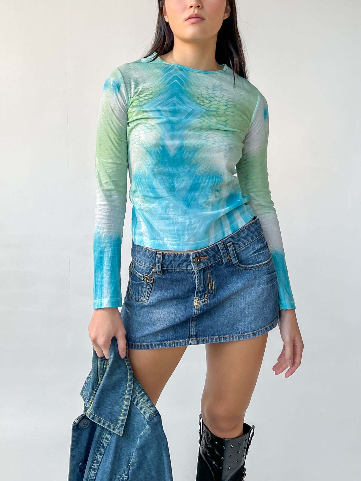 Roberto Cavalli Stretch Top - Blue Animal Print | Garmentory