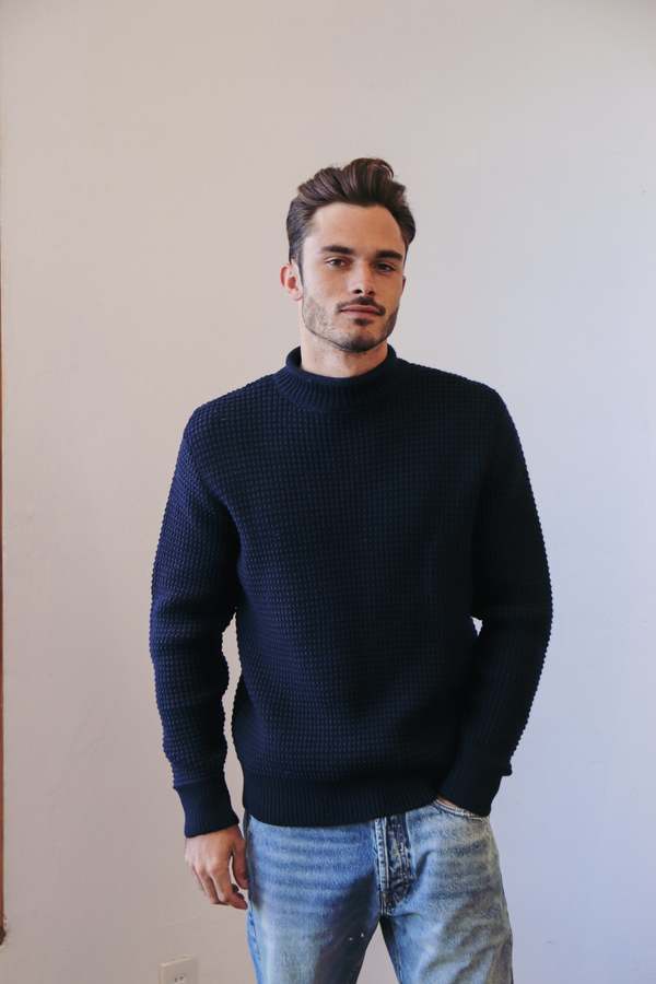 Sunspel Merino Fisherman Jumper Navy Garmentory - Main Image