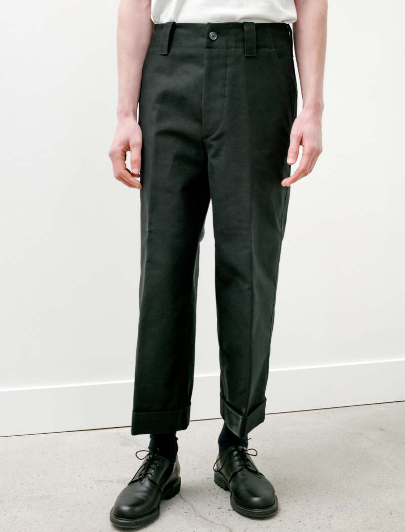Margaret Howell Cropped Compact Cotton Moleskin Trouser - Black 