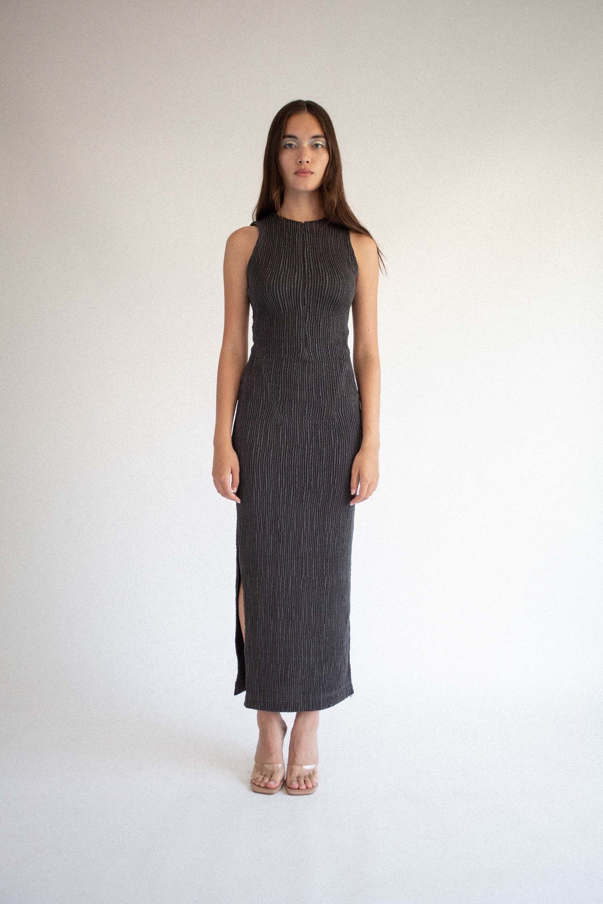 【ECKHAUS LATTA】LAPPED DRESS_CHARCOAL ECKHAUS-LATTA-Nightfall-Sliced