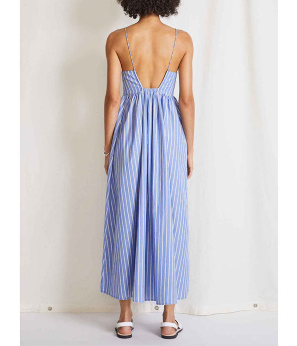 apiece apart evora spaghetti maxi dress in stamped plaid navy Apiece Apart Evora Spaghetti Maxi Dress in French Blue White Stripe XS  Sundress