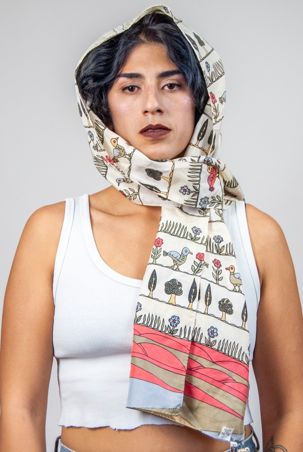 【SHALOM】MESSY SCARF 50s shalom of safed screen painted scarf | Garmentory