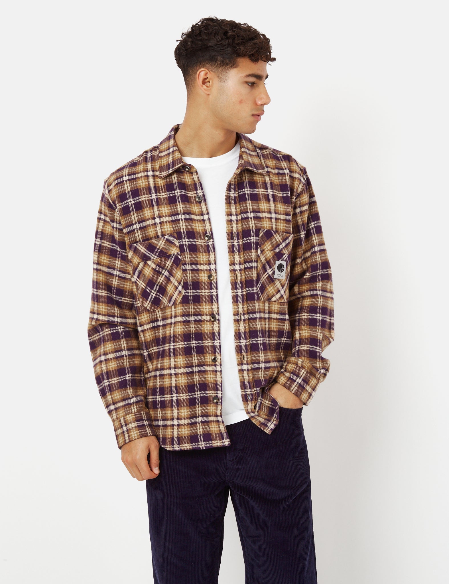 スケートボード POLAR SKATE CO. Mike Flannel shirt-brown Polar Skate Co. Men's Short Sleeve Mitchell Flannel Shirt in