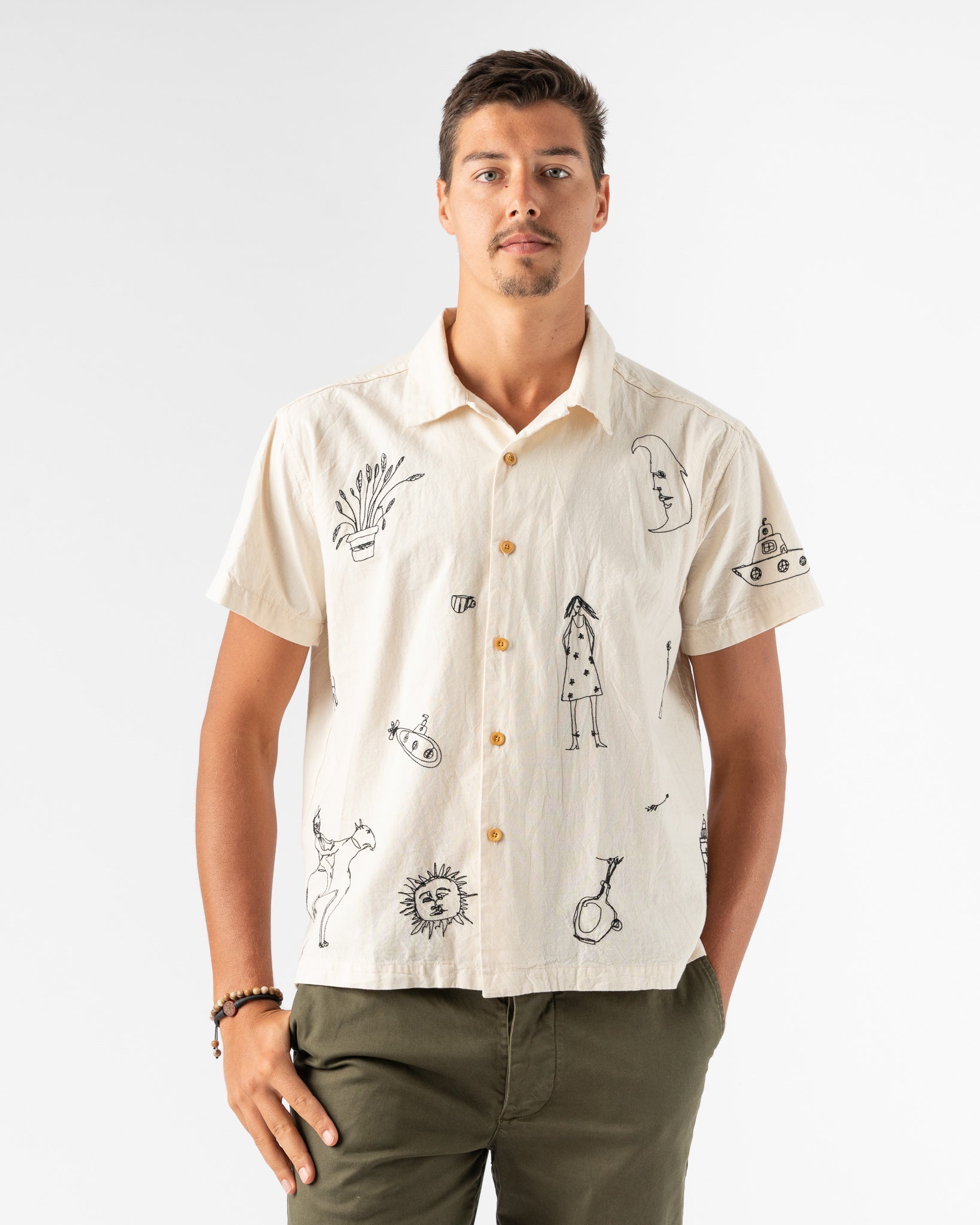 Samuel Zelig 刺繍　半袖シャツ Samuel Zelig Embroidered Camp Shirt | Garmentory