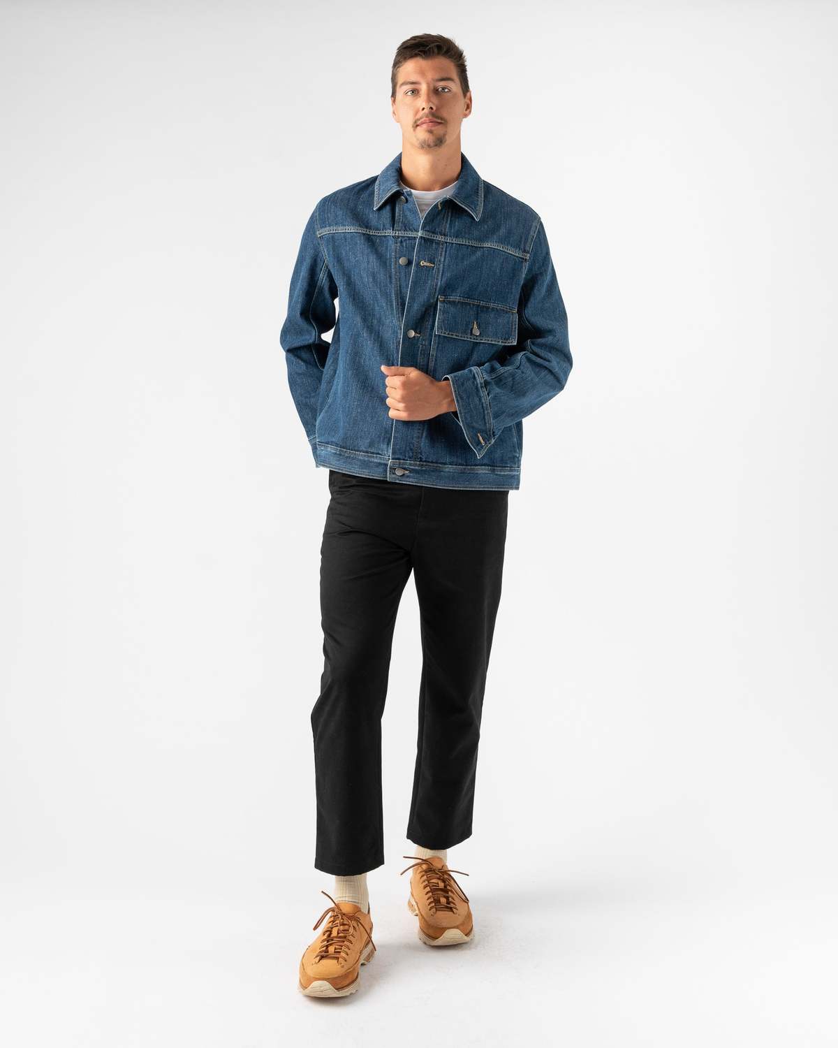 ジャケット・アウター STUDIO NICHOLSON LAZAR BLEACHED DENIM Studio Nicholson - Lazar Denim Jacket (Ivory) — EQUIPMENT