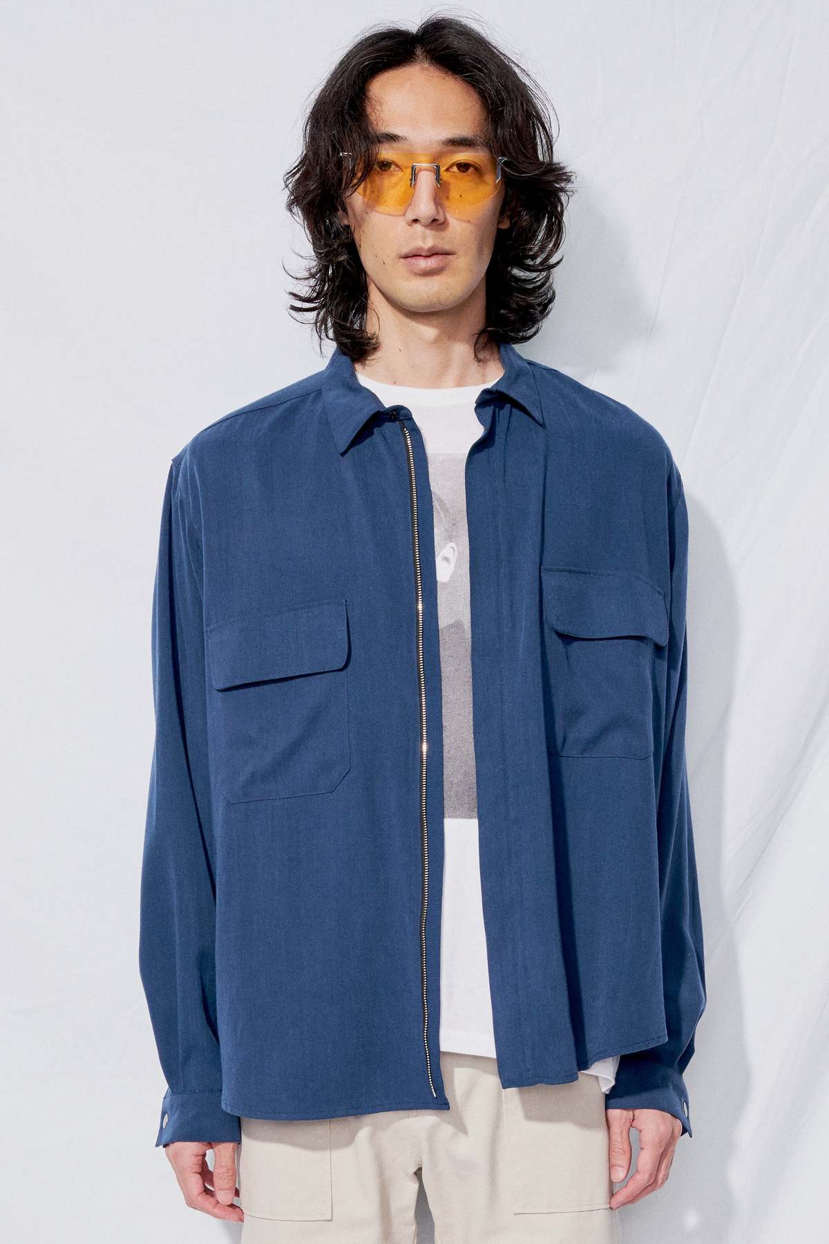 Assembly Cupro Twill Zip Poet Shirt - Blue | Garmentory