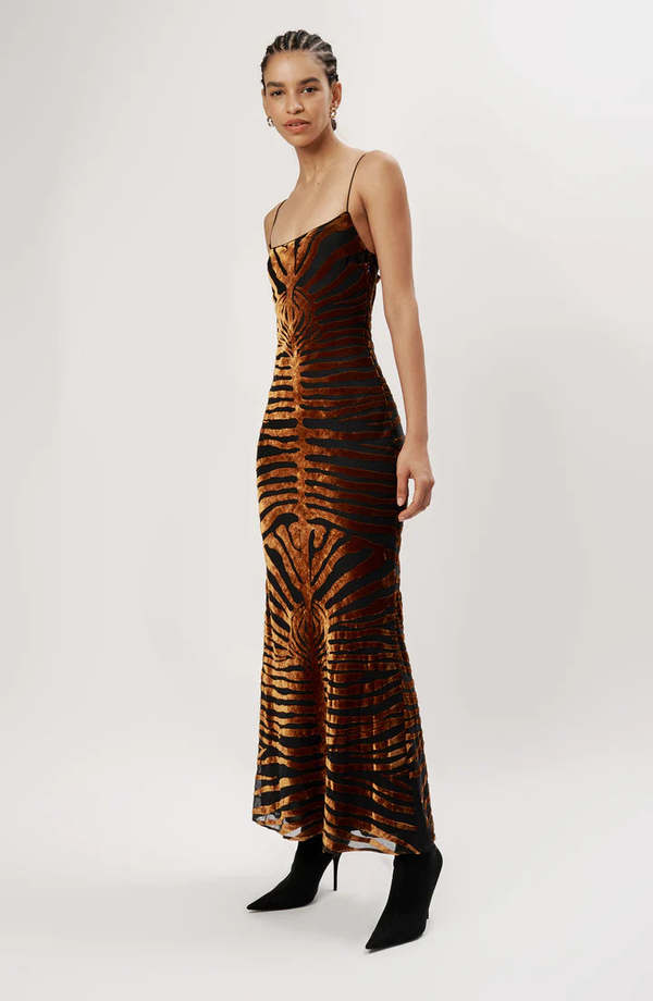 Ronny Kobo SCARLETTE DRESS - AMBER/BLACK | Garmentory
