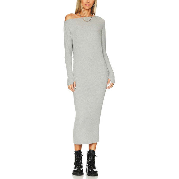 Enza Costa Sweater Knit Slouch Dress - Heather Grey