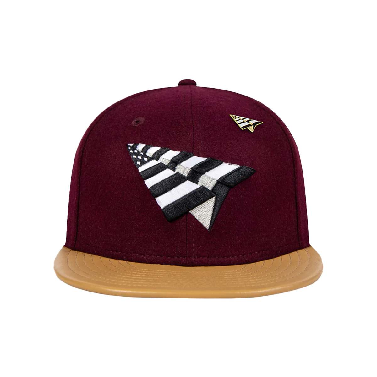 Paper Plane Original Crown Melton Wool And Leather Strapback Hat