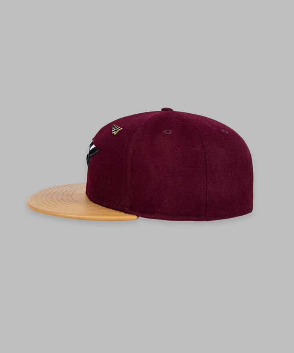 Paper Plane Original Crown Melton Wool And Leather Strapback Hat