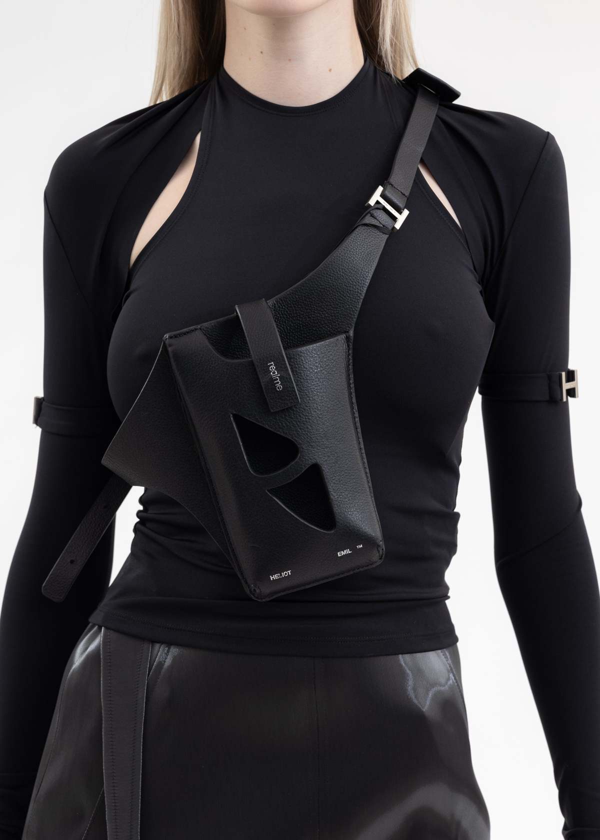 Heliot Emil LEATHER PHONE HOLDER HARNESS - BLACK | Garmentory