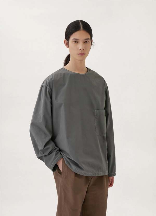 Lemaire Long Sleeves Woven T Shirt - Grey | Garmentory