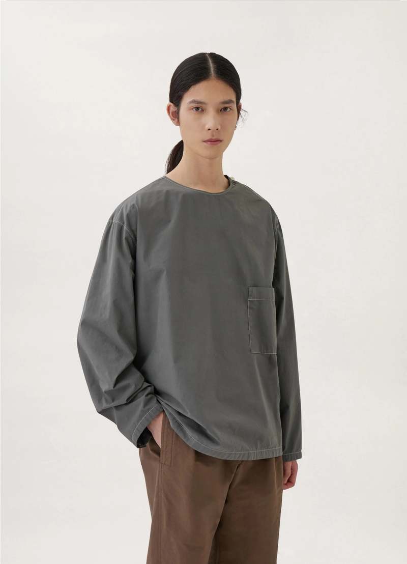 Lemaire Long Sleeves Woven T Shirt - Grey | Garmentory