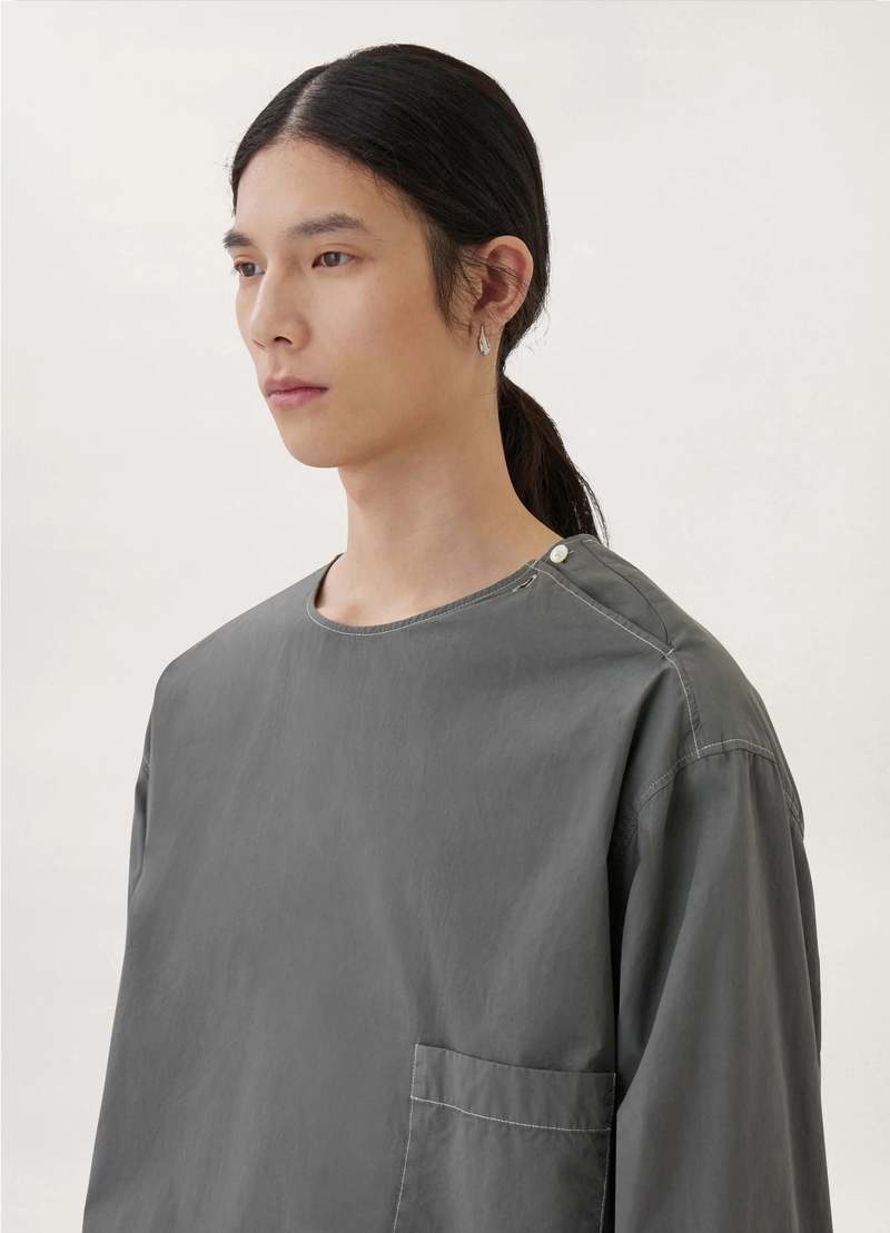 Lemaire Long Sleeves Woven T Shirt - Grey | Garmentory