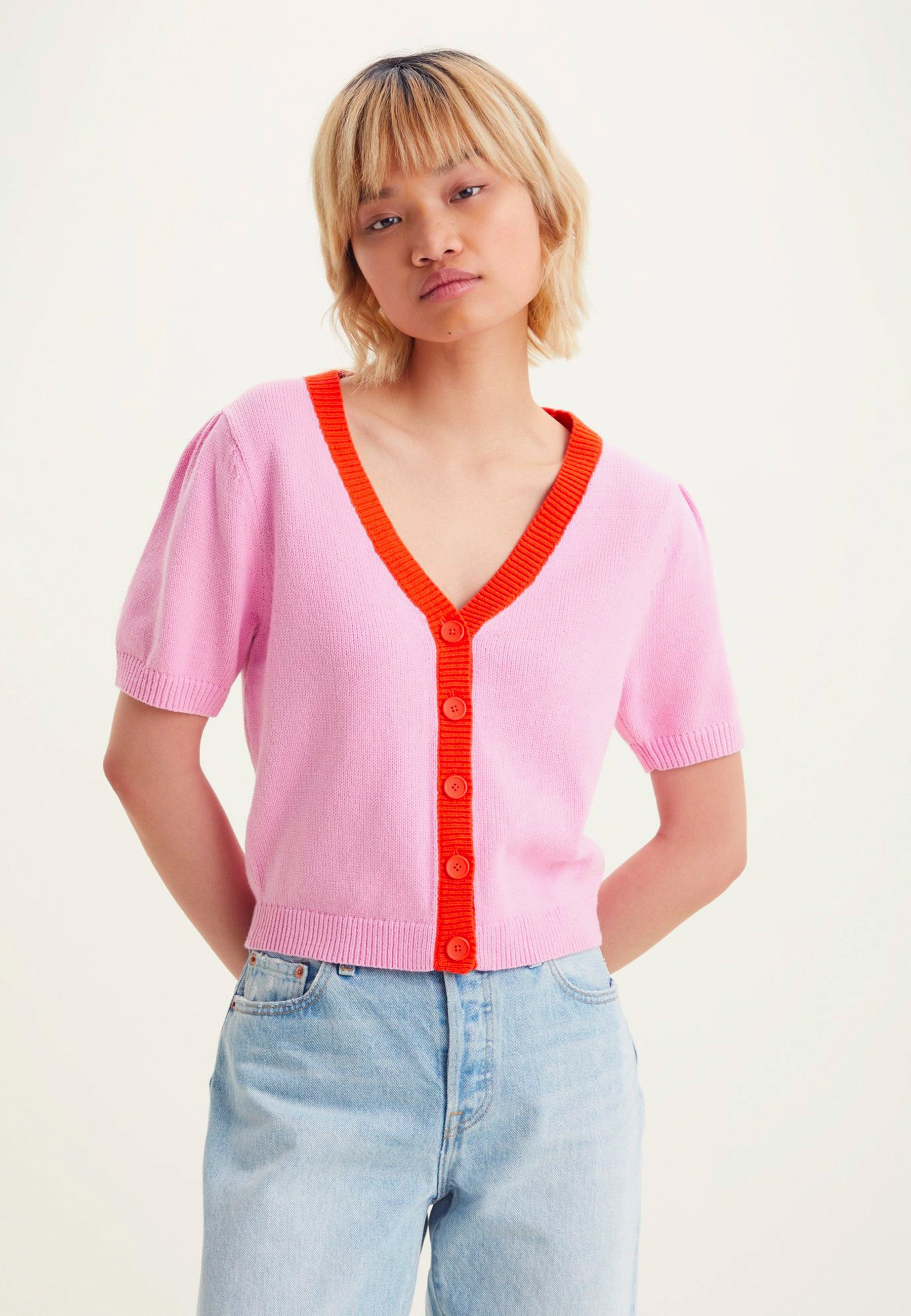 Levi's Josie Short Sleeve Cardigan - Begonia Pink | Garmentory