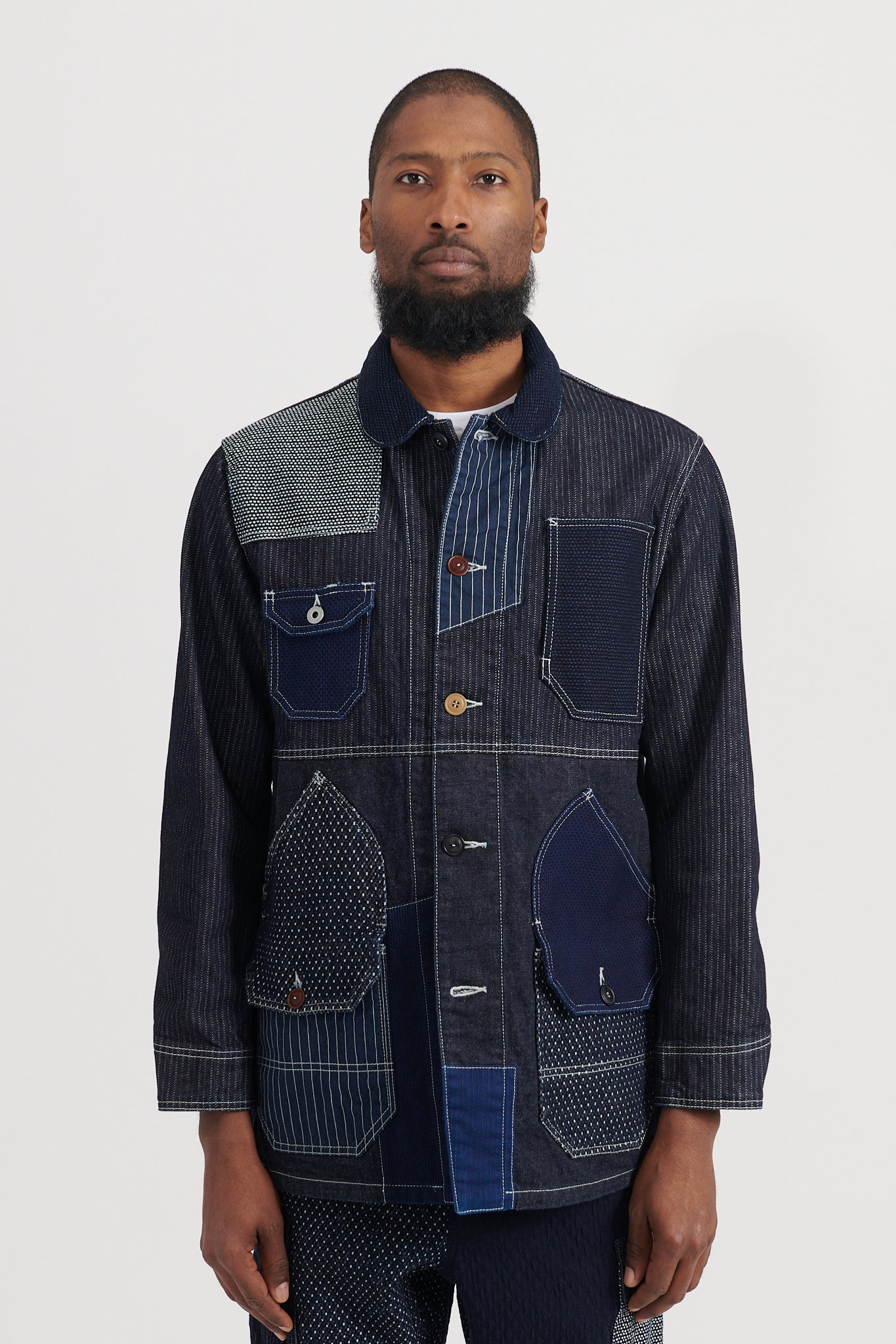 ジャケット・アウター FDMTL PATCHWORK COVERALL (Size)4 FDMTL Indigo Patchwork Coverall Denim Jacket FDMTL