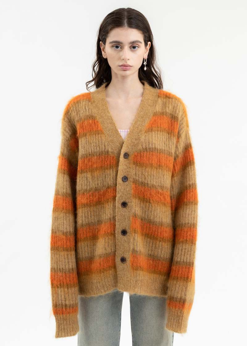 Discovered Mohair Border Knit Cardigan - Beige | Garmentory 