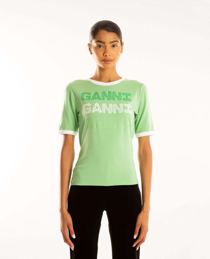 Tシャツ・カットソー Ganni Stretch Logo Fit Short Sleeve T-Shirt Peapod T3352484 Ganni Light Stretch Jersey Ganni Fitted Tshirt - Peapod
