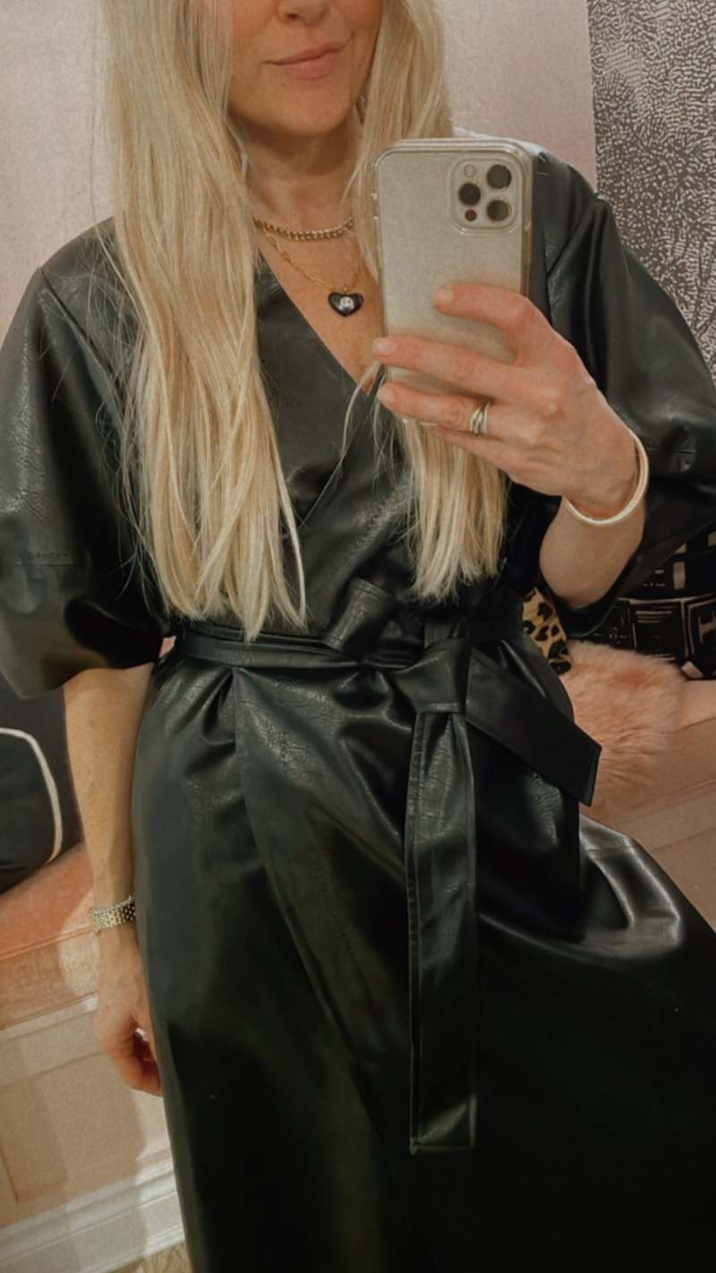 Sea NY Freya Vegan Leather Wrap Dress - Black | Garmentory