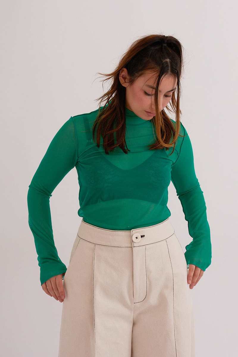 Eliza Faulkner Wave Mesh Turtleneck - Teal