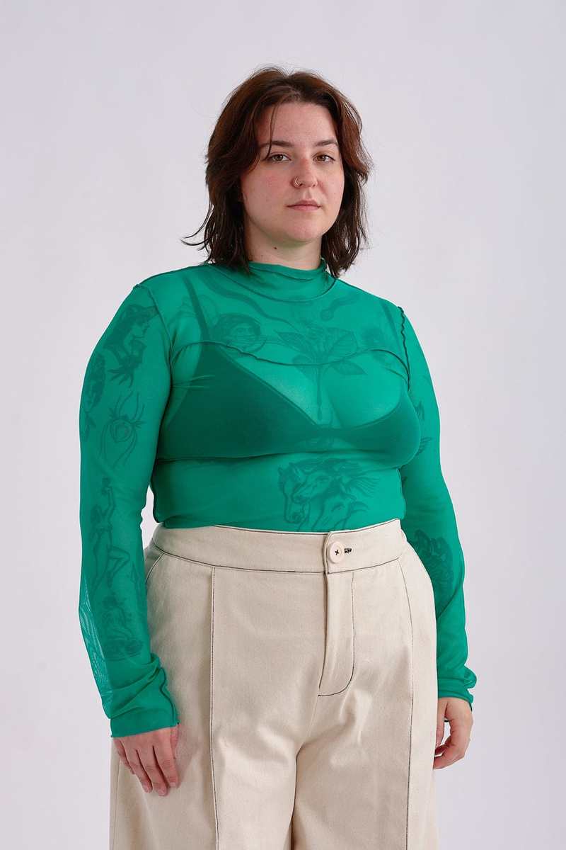 Eliza Faulkner Wave Mesh Turtleneck - Teal