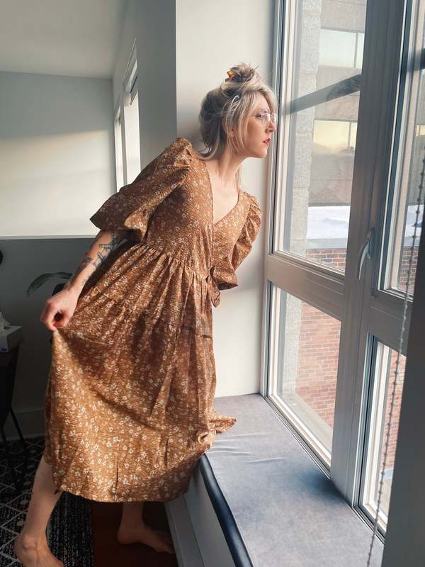 Bronze Age Frida Wrap Dress - Caramel Floral | Garmentory