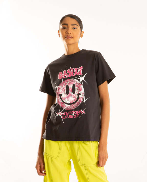Ganni Smiley Relaxed T-Shirt - Black | Garmentory