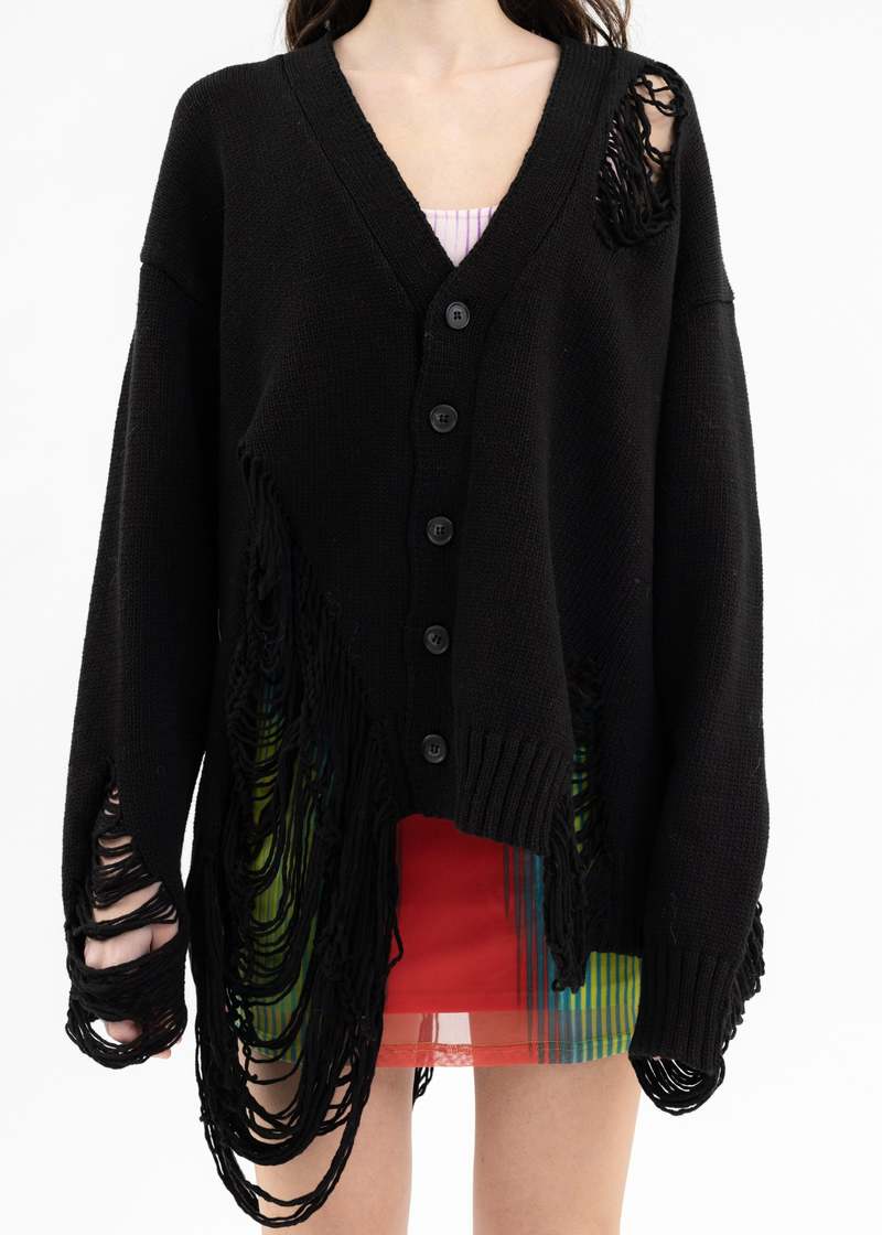 ベストセラー CARDIGAN KNIT COTTON DAMAGE DISCOVERED - Garmentory | Black トップス