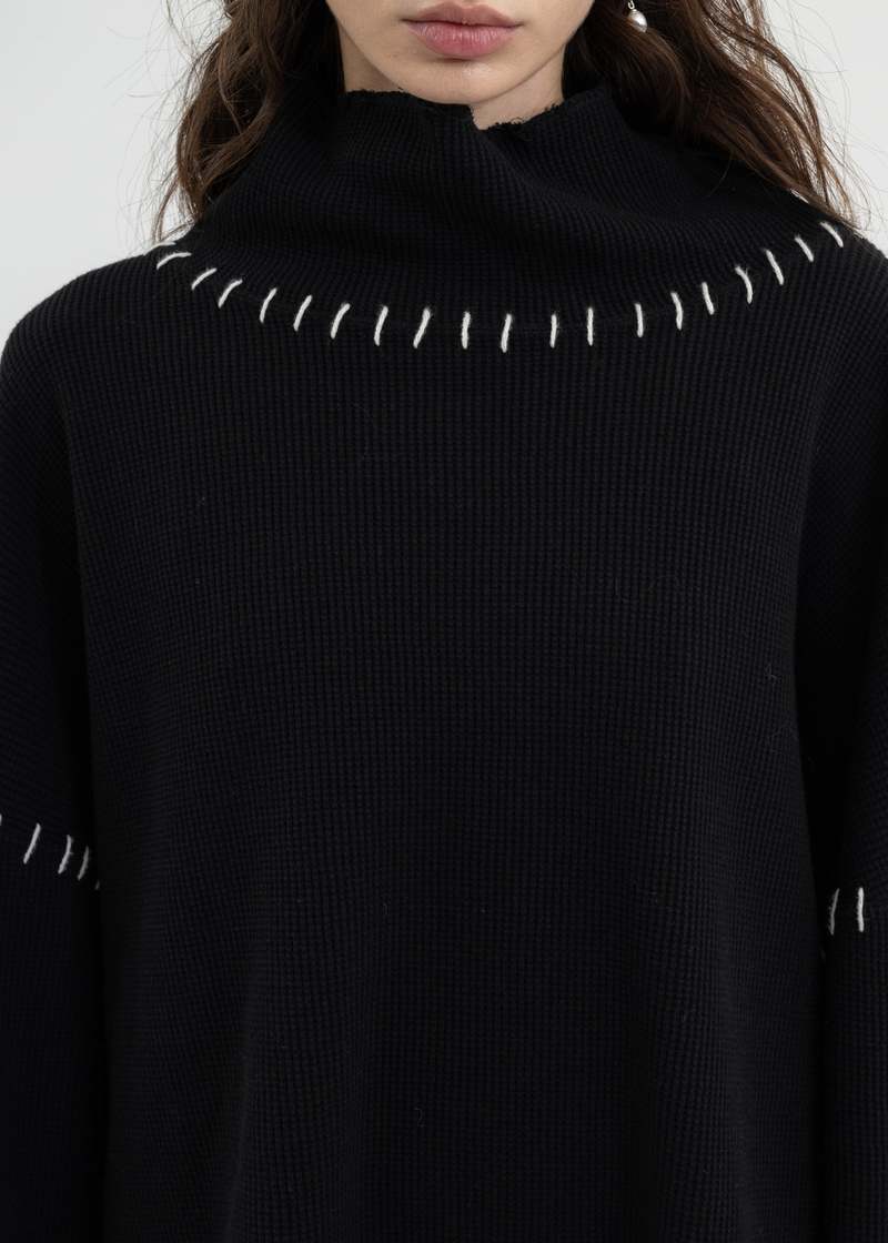 DISCOVERED DAMAGE WAFFLE HI NECK CUTSEWN - Black | Garmentory