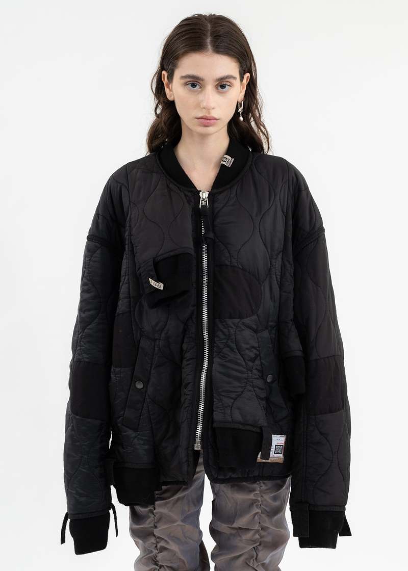 Mihara Yasuhiro Sleeve Docking Quilting Bomber Jacket - Black