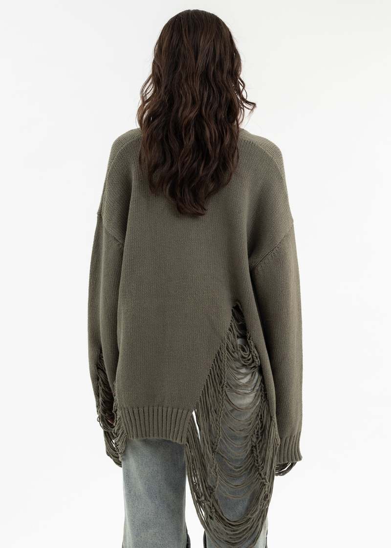 Khaki-DAMAGE-COTTON-KNIT-