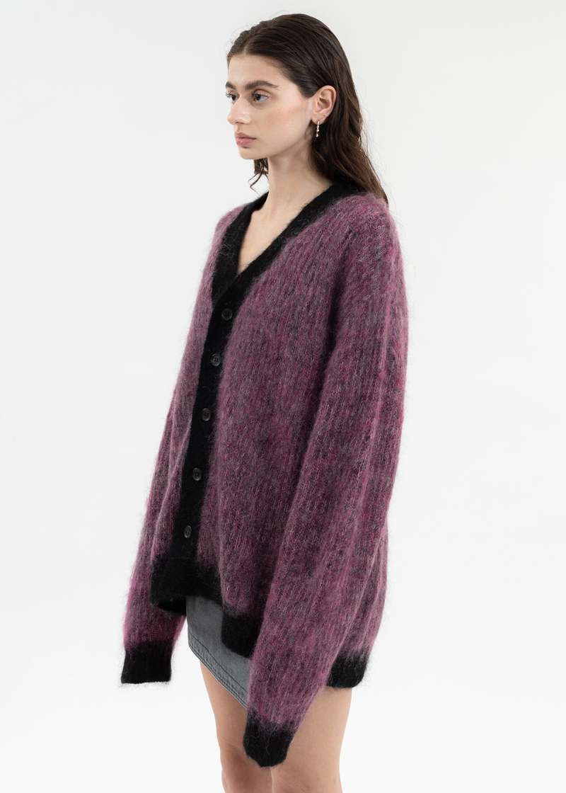 DISCOVERED SHAGGY KNIT CARDIGAN Purple/Black Garmentory