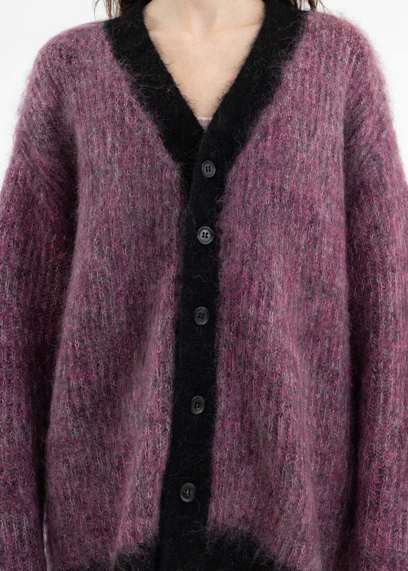 トップス DISCOVERED SHAGGY KNIT CARDIGAN DISCOVERED SHAGGY KNIT CARDIGAN - Purple/Black | Garmentory