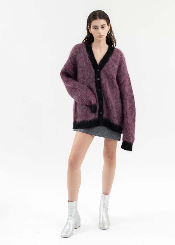 トップス DISCOVERED SHAGGY KNIT CARDIGAN DISCOVERED SHAGGY KNIT CARDIGAN - Purple/Black | Garmentory