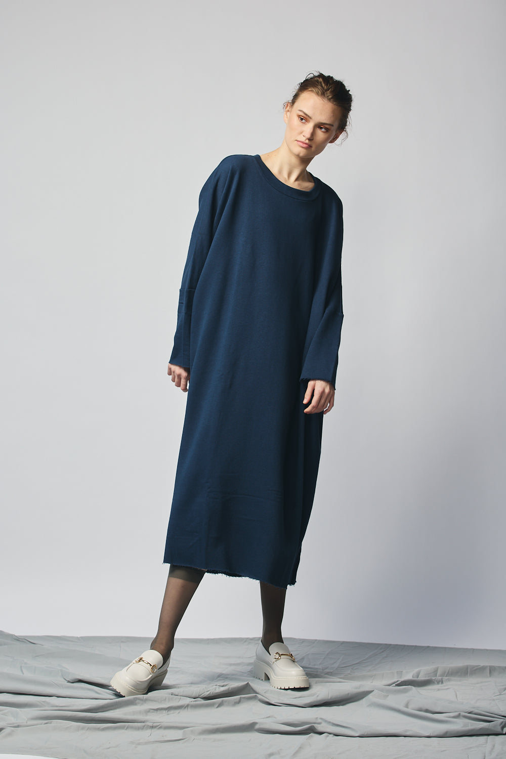 Devlyn Van Loon Pullover Sweatshirt Dress - Navy | Garmentory