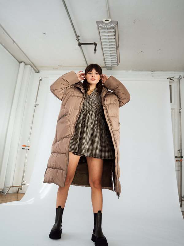 Ganni Oversized Puffer Coat - Fossil | Garmentory