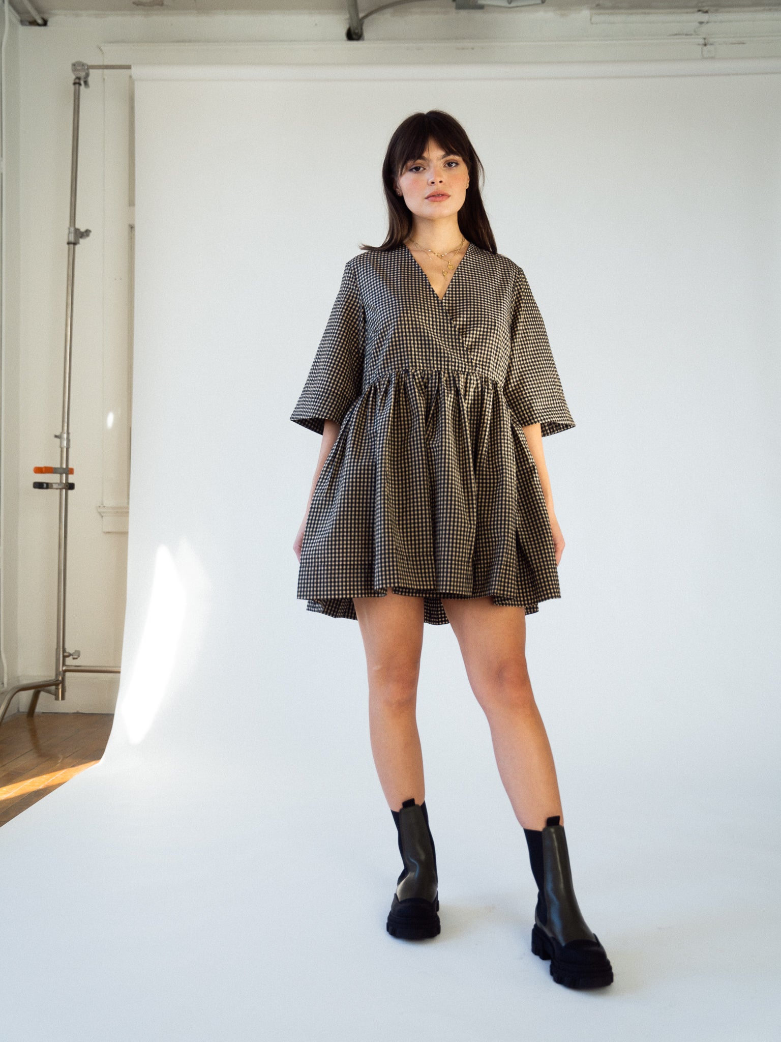 Ganni Seersucker Mini Wrap Dress - Gingham Starfish | Garmentory