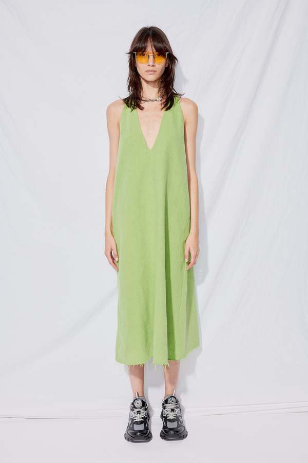 Assembly Overdye Denim Trapeze Dress - Green | Garmentory